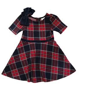 Janie & Jack Red Plaid Tartan Holiday Girls Dress Toddler 3 oversized bow flare